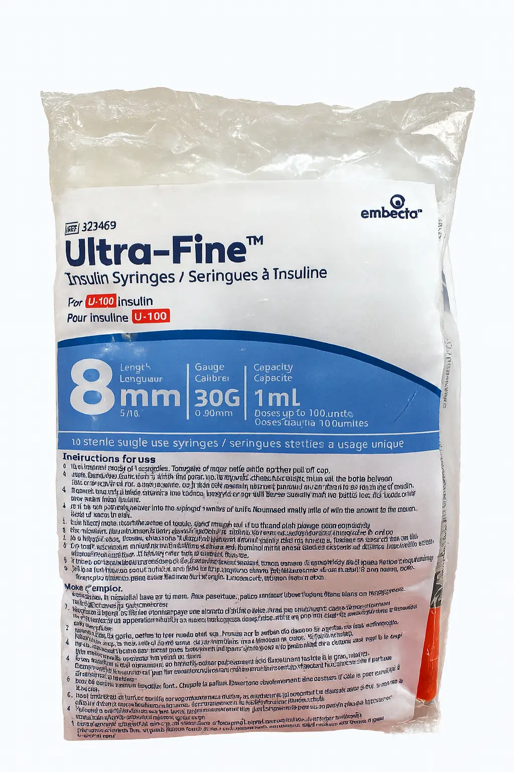 Ultra-Fine Insulin Syringes U-100 8mm 30G 1mL