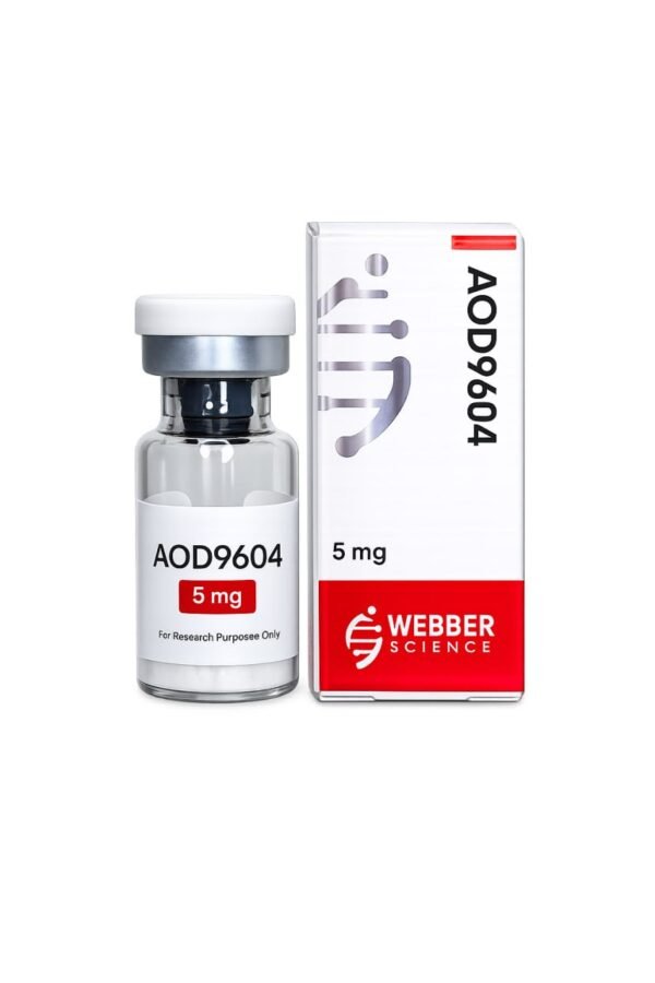 AOD9604 5mg WebberScience product image AOD9604 5mg WebberScience research peptide vial and box